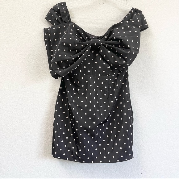 Bardot Bow Mini Dress Polka Dot Black Size XS - Picture 3 of 7